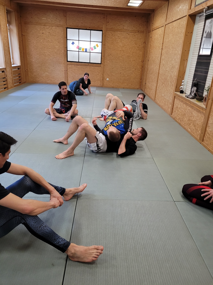 Gemeinsames Grapplingtraining auf der Matte.